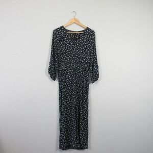 Madewell Petite Ruffle Sleeve Tie-Waist Jumpsuit M Floral Wide Leg Blue Boho 384